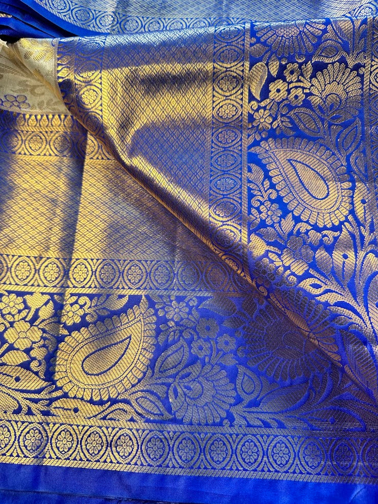 Kanjivaram Tissue Semi Silk Saree, Wedding Saree with Maggam Work Blouse