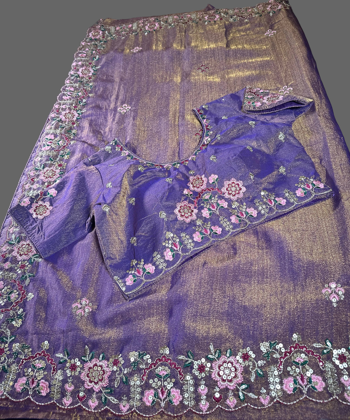 Ready-to-Wear Soft Khadi Moss Satin Silk Saree with Embroidery Sequin Work and Stitched Blouse, Fits Size 38–44, Shipping from USA