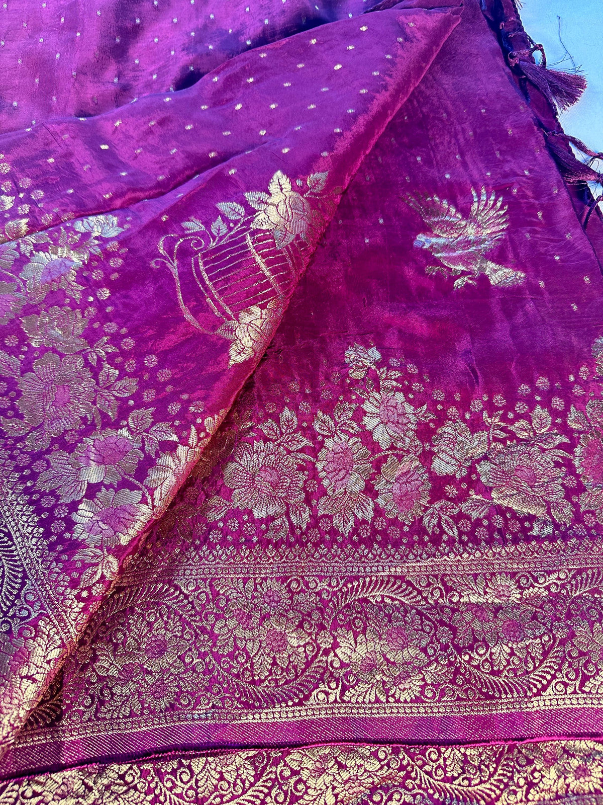 HO Crape Silk Saree with Weaving Pallu & Stitched Designer Collor Neck Blouse, Ready to wear. Dark Maroon Saree Shipping from USA