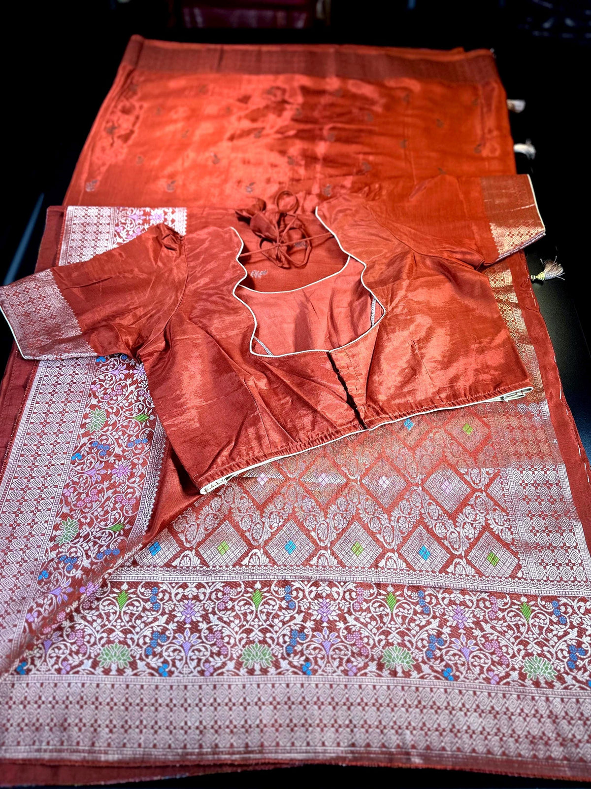 Banarasi Semi Silk Saree USA | Party Wear Wedding Silk Saree with Blouse | Stitched Blouse | Ready to wear.