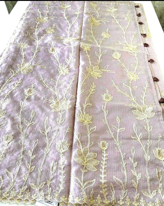 Silky Kota Appliqué Work Saree with Stitched Blouse | Gift Wedding Party Saree | Ships from US