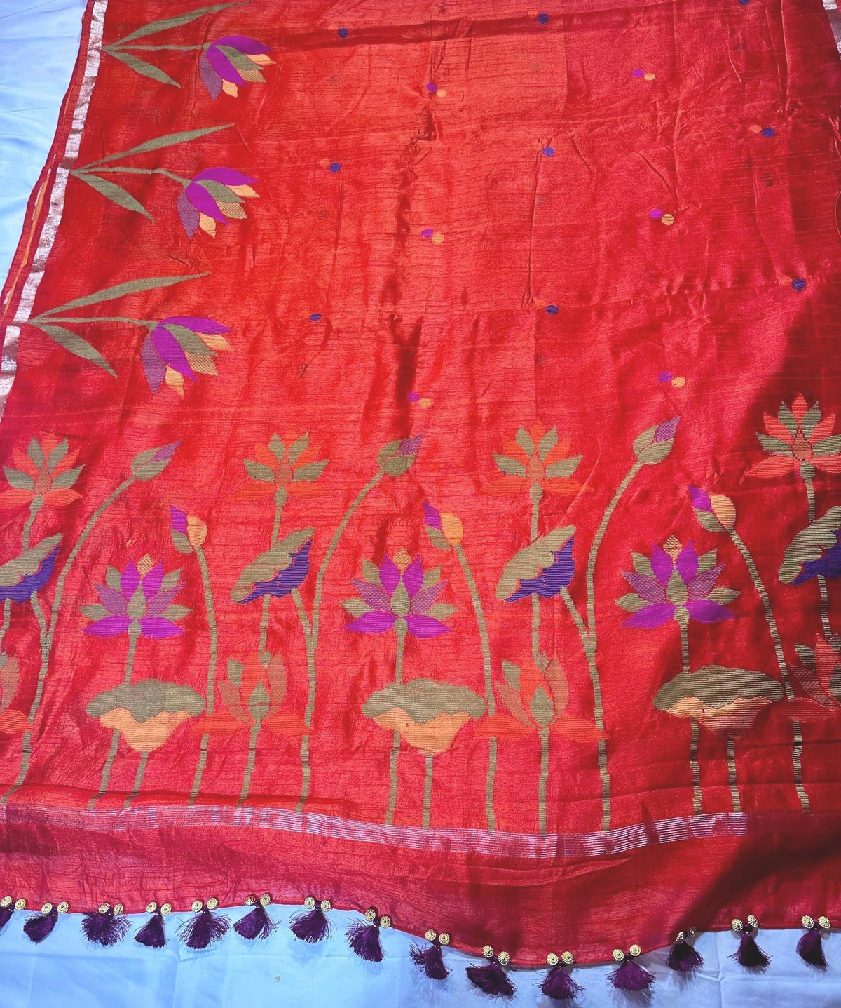 Handloom Jamdani Weaving Matka Jute Silk Saree with blouse | Wedding Party Saree | Ships from USA