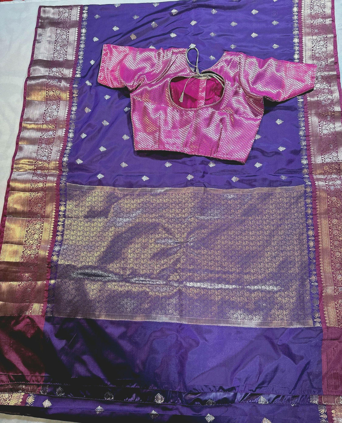 Gadwal Chiniya Pattu Ready to wear Semi Silk Saree with Stitched Blouse, Elegant Partywear Wedding Saree