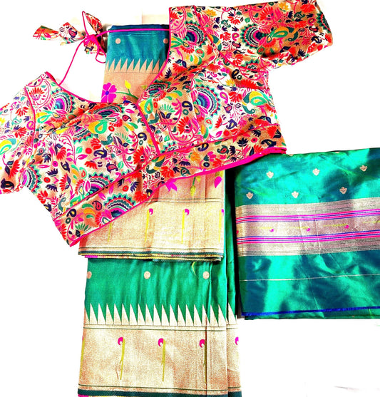 Kanjeevaram Paithani Gift Silk Saree | Full Weaving | Stitched Paithani Blouse | Partywear Saree | Ships from USA