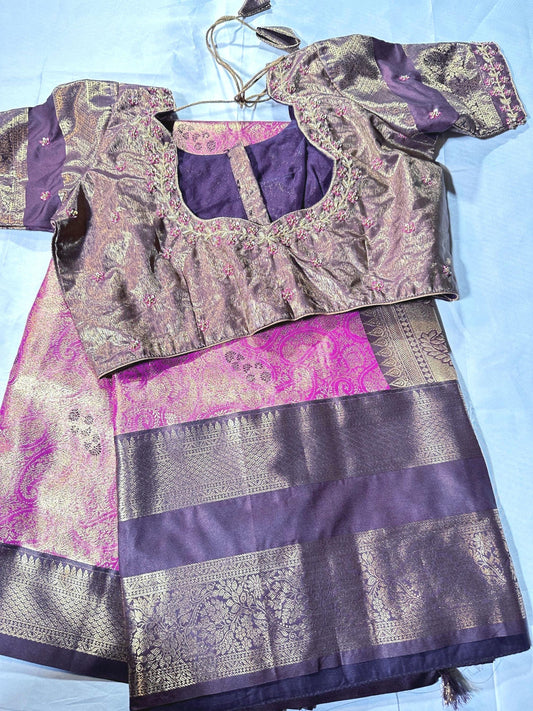 Premium Kanjivaram Gap Border Silk Saree with Stitched Maggam Work Blouse Partywear Grand Saree for Wedding receptions.