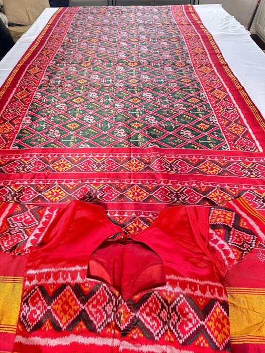 Patan Patola Semi Silk / Art Silk Saree with Stitched Blouse | Ready to wear