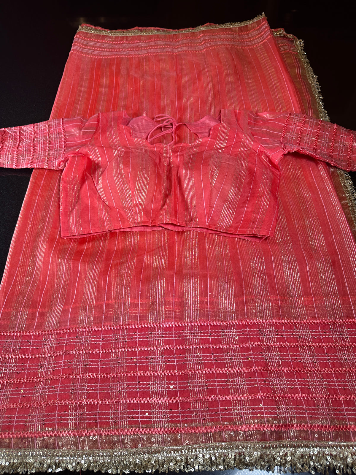 Women Soft Tissue Silk Saree with Weaving Sequin Ribbon Work &amp; Fancy Lace Peach Color | Party Wear Saree | Shipping from USA Peach