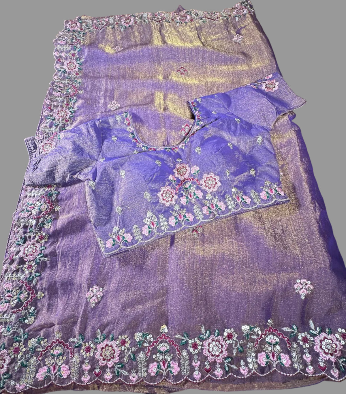 Ready-to-Wear Soft Khadi Moss Satin Silk Saree with Embroidery Sequin Work and Stitched Blouse, Fits Size 38–44, Shipping from USA