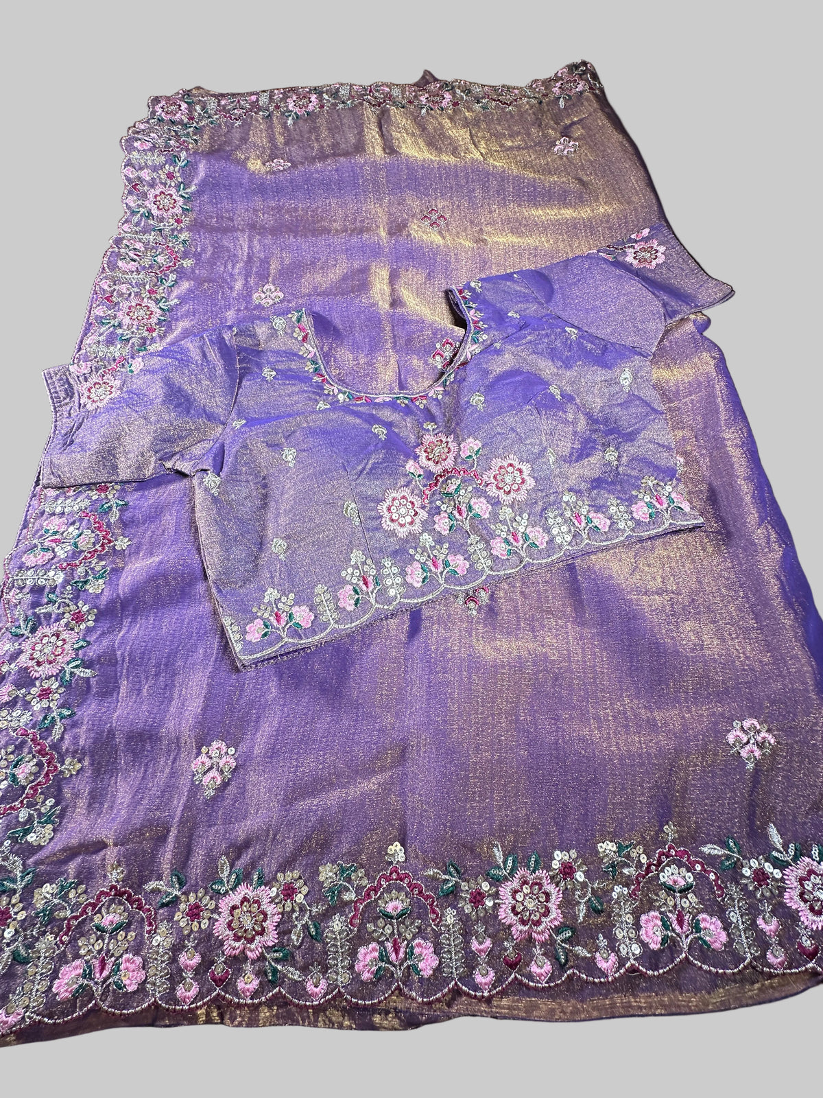 Ready-to-Wear Soft Khadi Moss Satin Silk Saree with Embroidery Sequin Work and Stitched Blouse, Fits Size 38–44, Shipping from USA