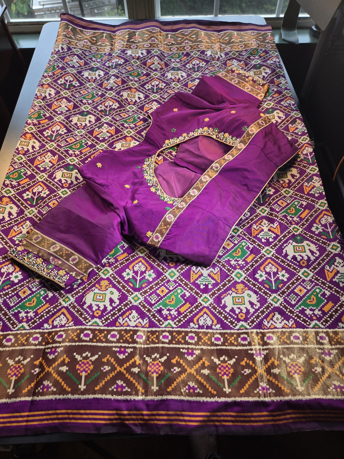 Patan Patola Silk Weaving Saree Purple  | Authentic Handloom Indian Wedding Festive Wear with Stitched Blouse | Party Wear | Stitched Blouse Purple