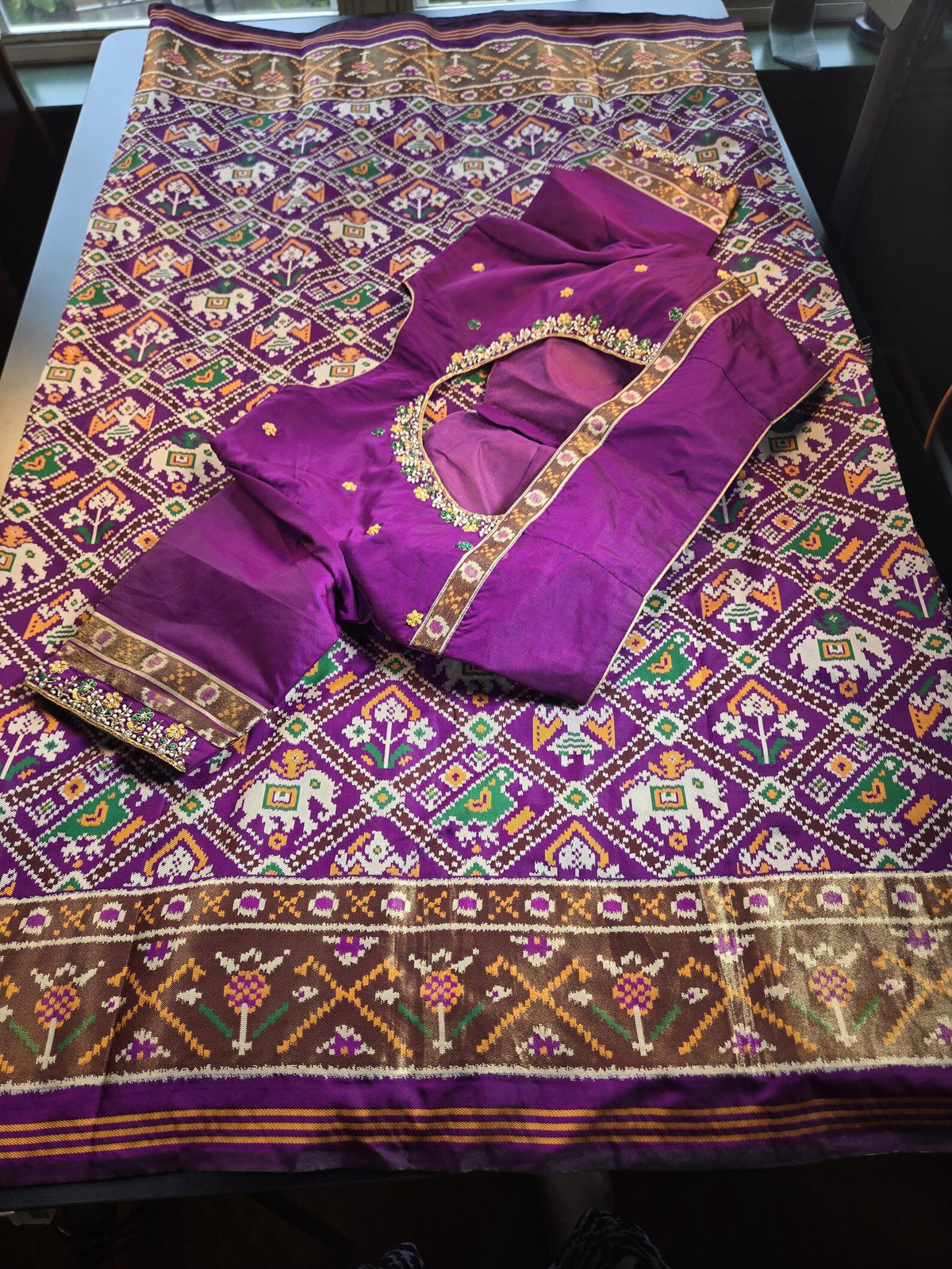 Patan Patola Silk Weaving Saree Purple  | Authentic Handloom Indian Wedding Festive Wear with Stitched Blouse | Party Wear | Stitched Blouse Purple