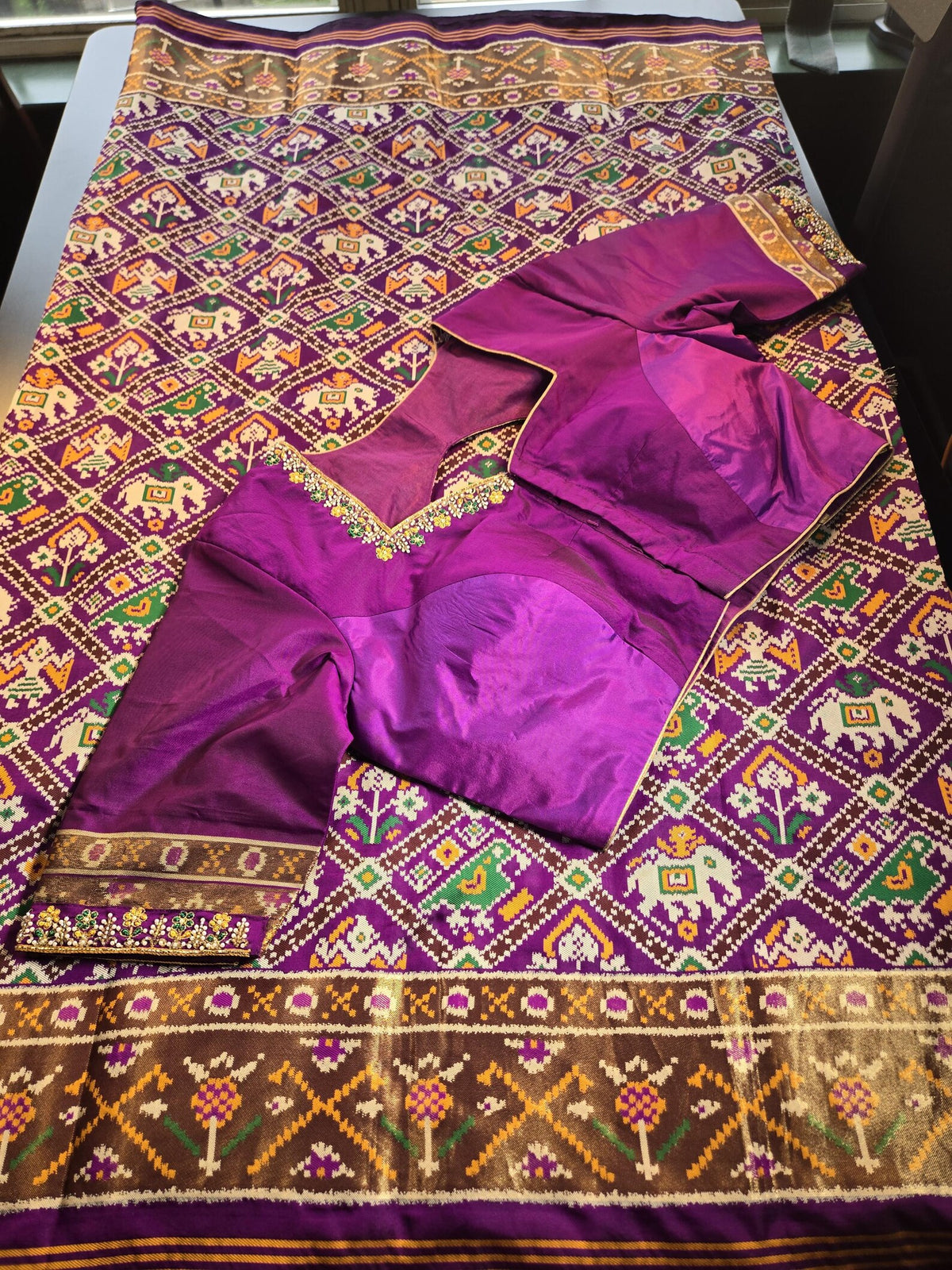 Patan Patola Silk Weaving Saree Purple  | Authentic Handloom Indian Wedding Festive Wear with Stitched Blouse | Party Wear | Stitched Blouse Purple