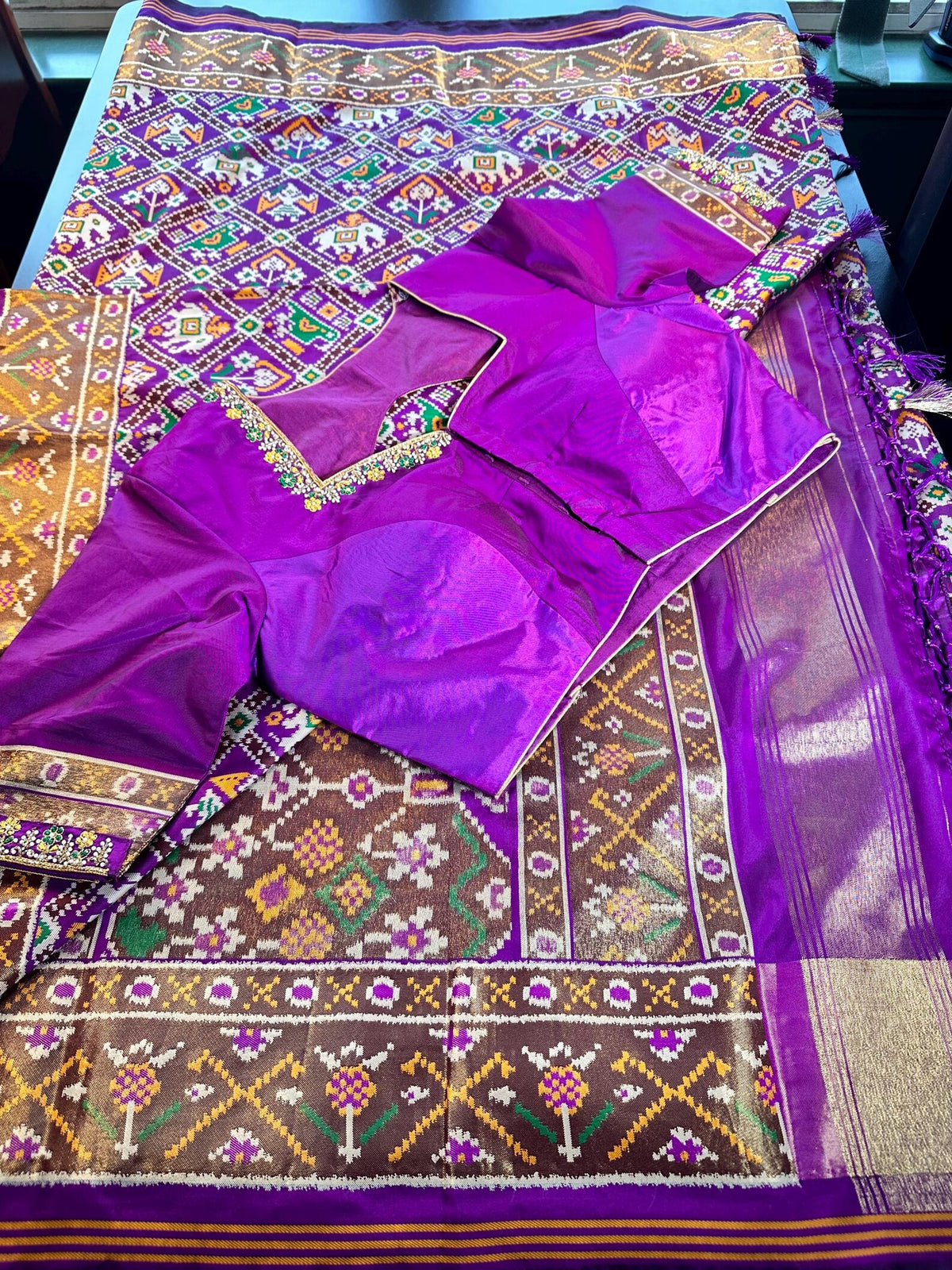 Patan Patola Silk Weaving Saree Purple  | Authentic Handloom Indian Wedding Festive Wear with Stitched Blouse | Party Wear | Stitched Blouse Purple