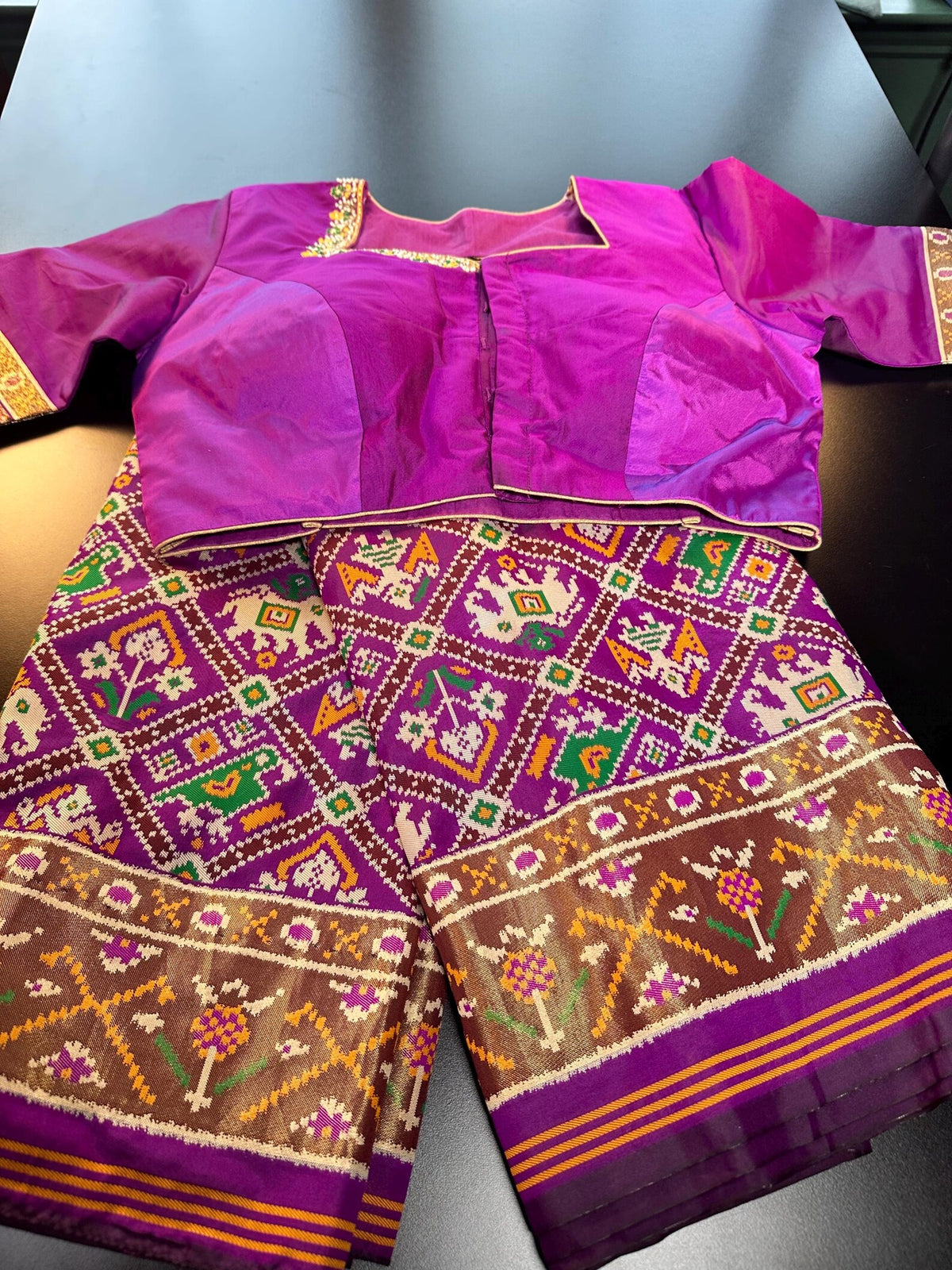 Patan Patola Silk Weaving Saree Purple  | Authentic Handloom Indian Wedding Festive Wear with Stitched Blouse | Party Wear | Stitched Blouse Purple