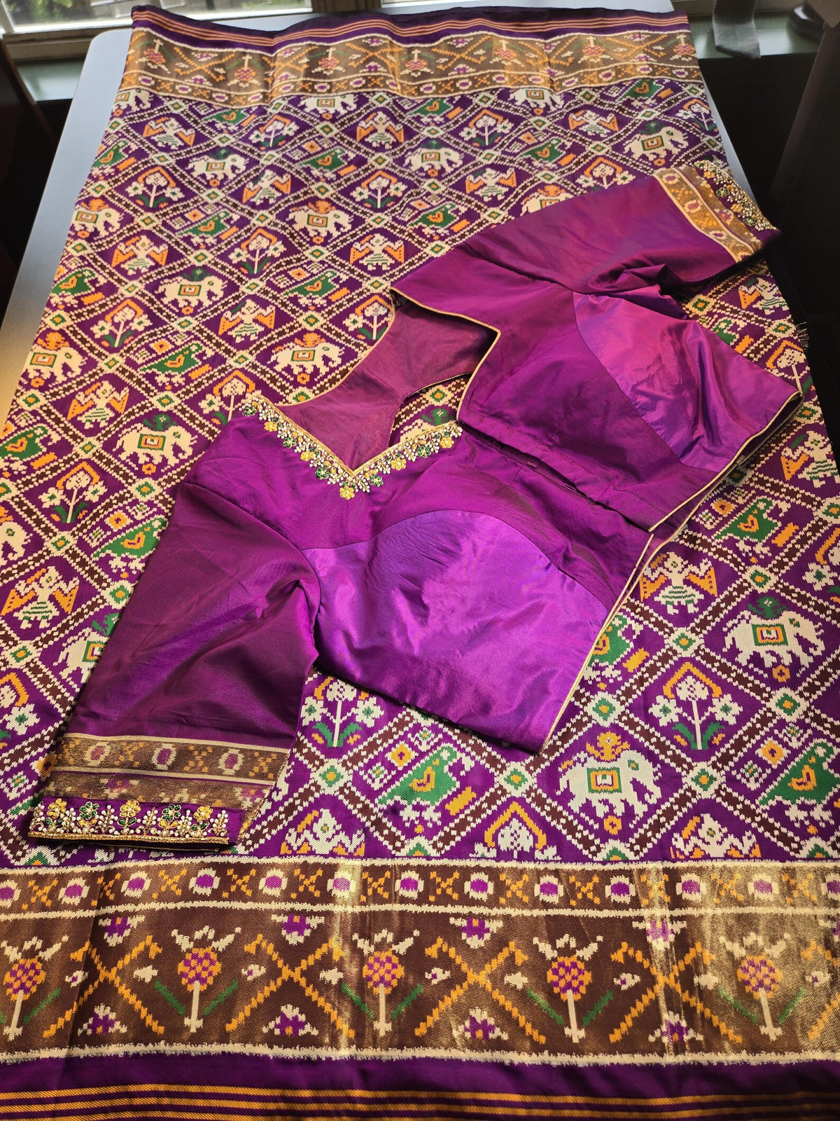Patan Patola Silk Weaving Saree Purple  | Authentic Handloom Indian Wedding Festive Wear with Stitched Blouse | Party Wear | Stitched Blouse Purple
