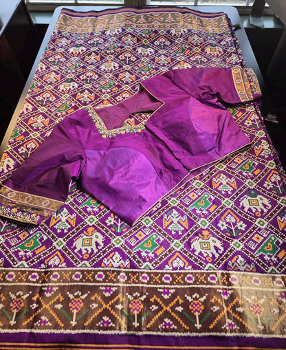 Patan Patola Silk Weaving Saree Purple  | Authentic Handloom Indian Wedding Festive Wear with Stitched Blouse | Party Wear | Stitched Blouse Purple