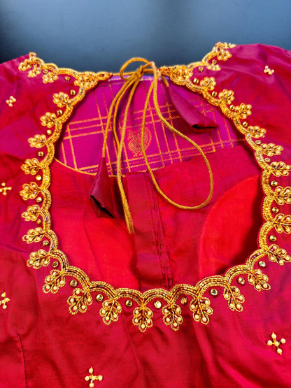 Premium Kanjivaram Semi Silk Saree with Maggam Work Blouse, Ready-to-wear, Shipping from US, Partywear,  Wedding Saree.