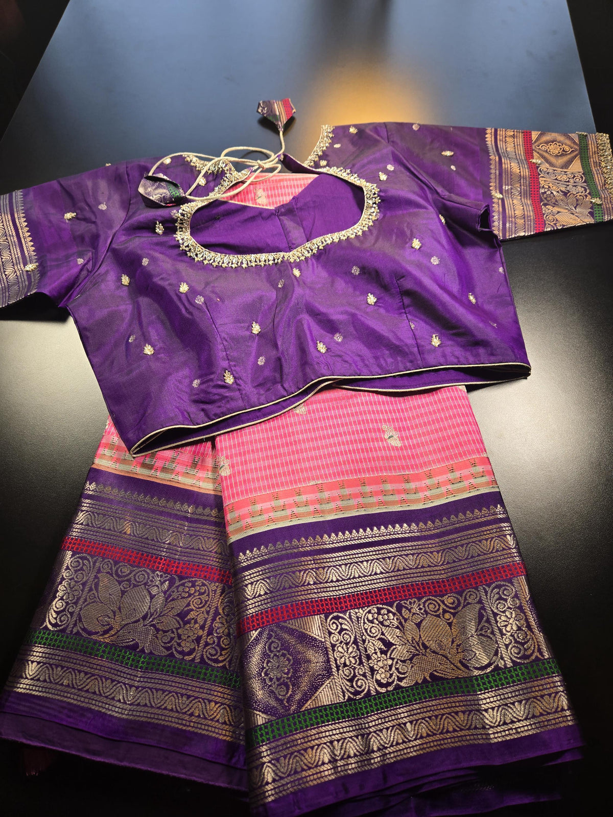Handloom Gadwal Pure Silk Saree Pink & Purple | Zari Woven Wedding Saree |  Hand Maggam Work Blouse | Indian Silk Saree | USA Shipping