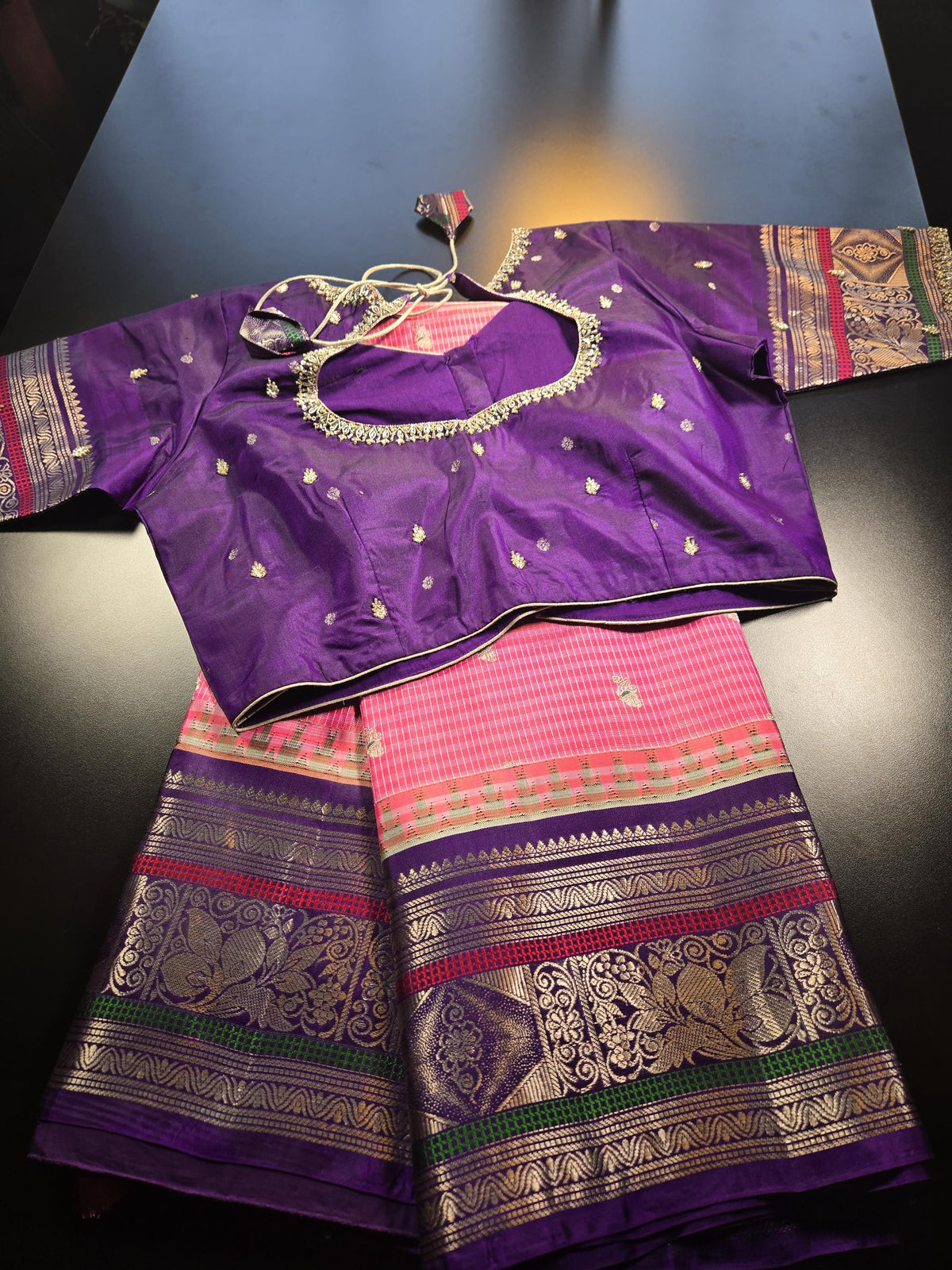 Handloom Gadwal Pure Silk Saree Pink & Purple | Zari Woven Wedding Saree |  Hand Maggam Work Blouse | Indian Silk Saree | USA Shipping