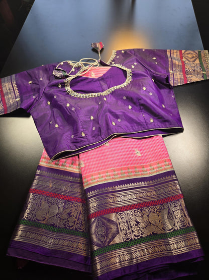 Handloom Gadwal Pure Silk Saree Pink & Purple | Zari Woven Wedding Saree |  Hand Maggam Work Blouse | Indian Silk Saree | USA Shipping