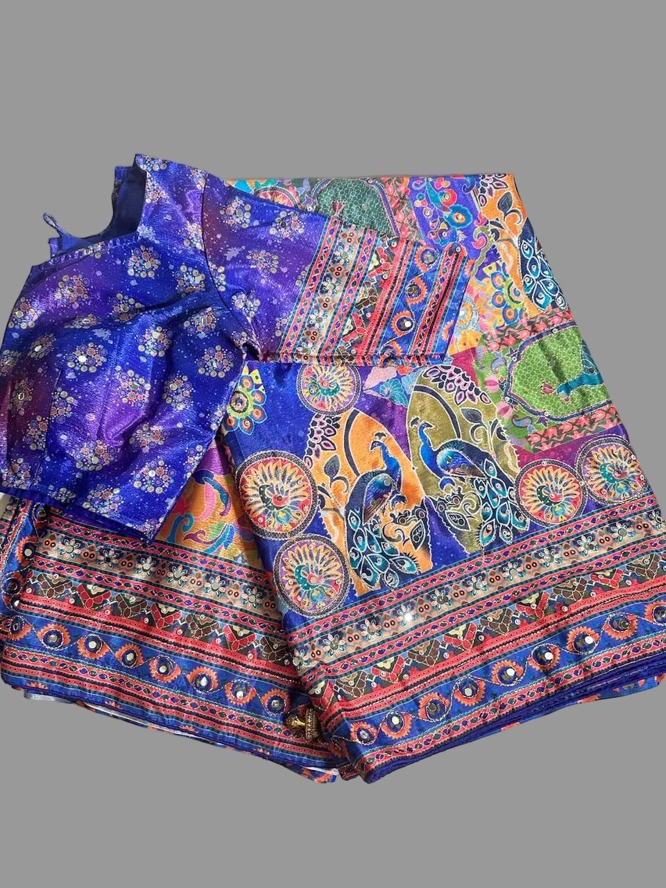 Mirror & Aari Katdana Work Chinon Silk Saree with Stitched Blouse | Wedding Party Festival Saree | Ships from USA