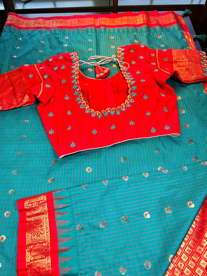 Premium Gadwal Silk Saree with Stitched Blouse, Ready-to-wear, USA Shipping, Partywear, Wedding Wear Saree.