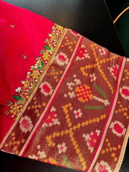 Handloom Patola Semi Saree Full weaving Handloom Saree | Maggam Work Blouse | Partywear Saree USA Ready to wear