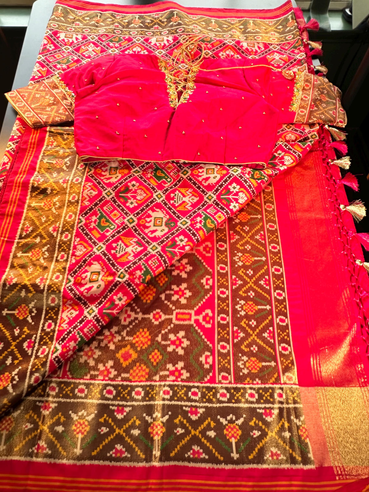 Handloom Patola Semi Saree Full weaving Handloom Saree | Maggam Work Blouse | Partywear Saree USA Ready to wear