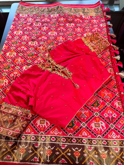 Handloom Patola Semi Saree Full weaving Handloom Saree | Maggam Work Blouse | Partywear Saree USA Ready to wear