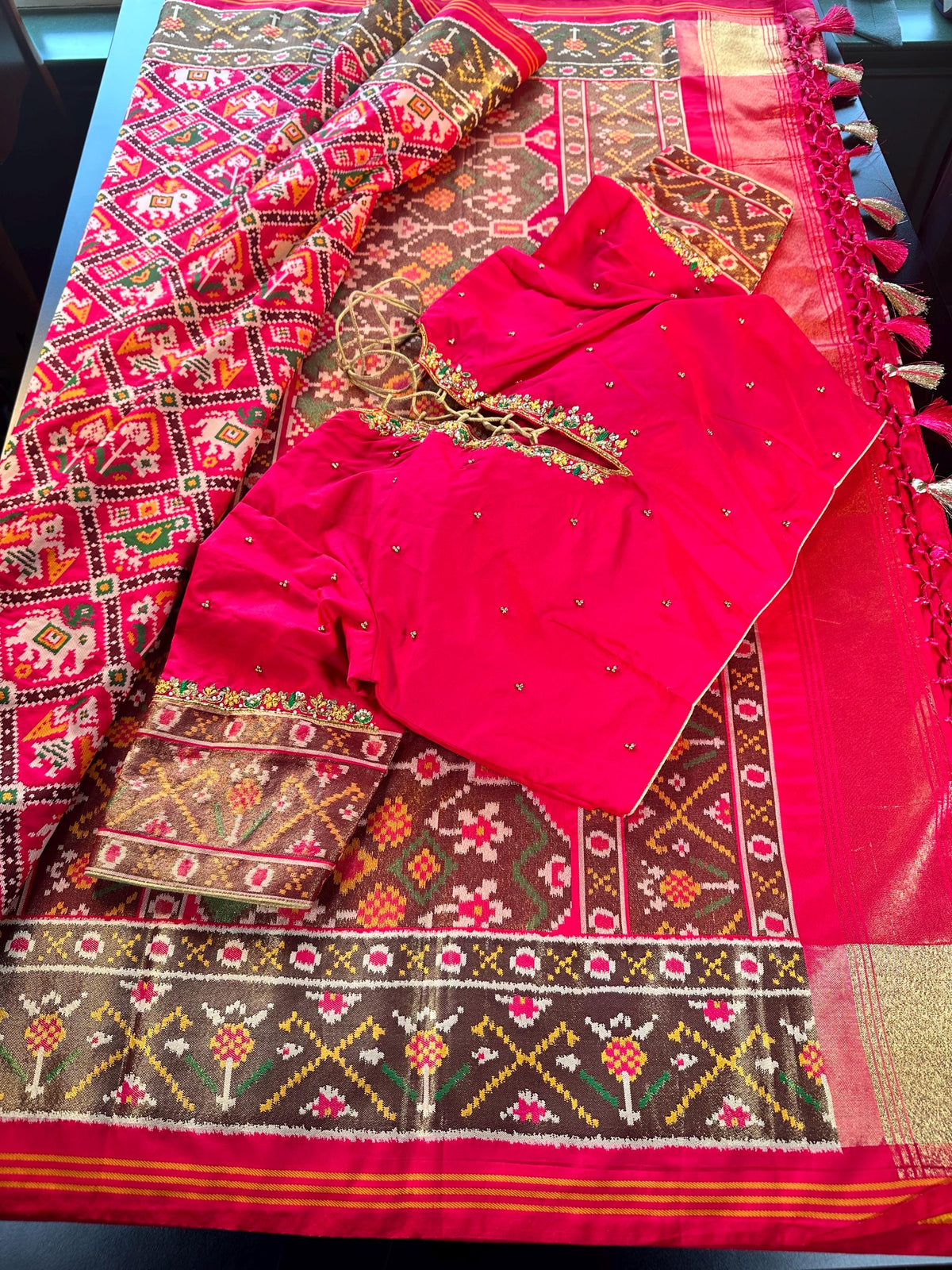 Handloom Patola Semi Saree Full weaving Handloom Saree | Maggam Work Blouse | Partywear Saree USA Ready to wear