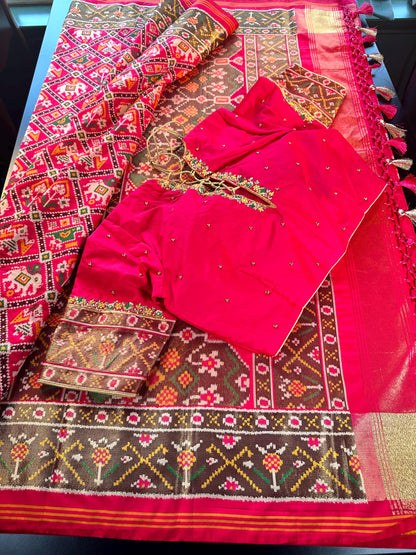 Handloom Patola Semi Saree Full weaving Handloom Saree | Maggam Work Blouse | Partywear Saree USA Ready to wear
