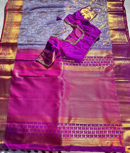 Kanjivaram Premium Silk Saree with stitched maggam work blouse. Partywear, Wedding Wear Saree, Shipping from USA