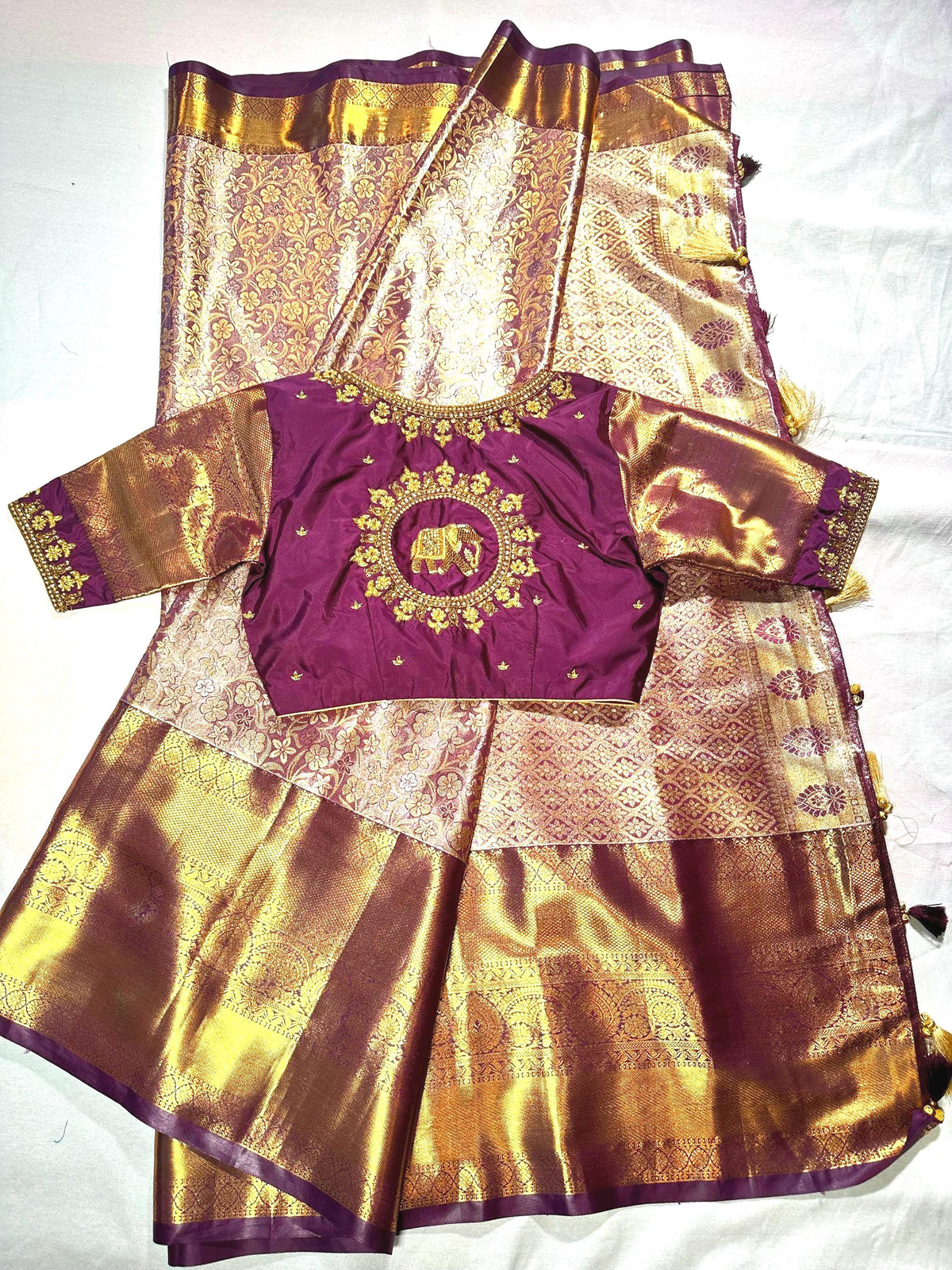 Kanchi Tissue Semi Silk Saree with Maggam Work Blouse. Partywear, Wedding Wear Saree, Shipping from USA