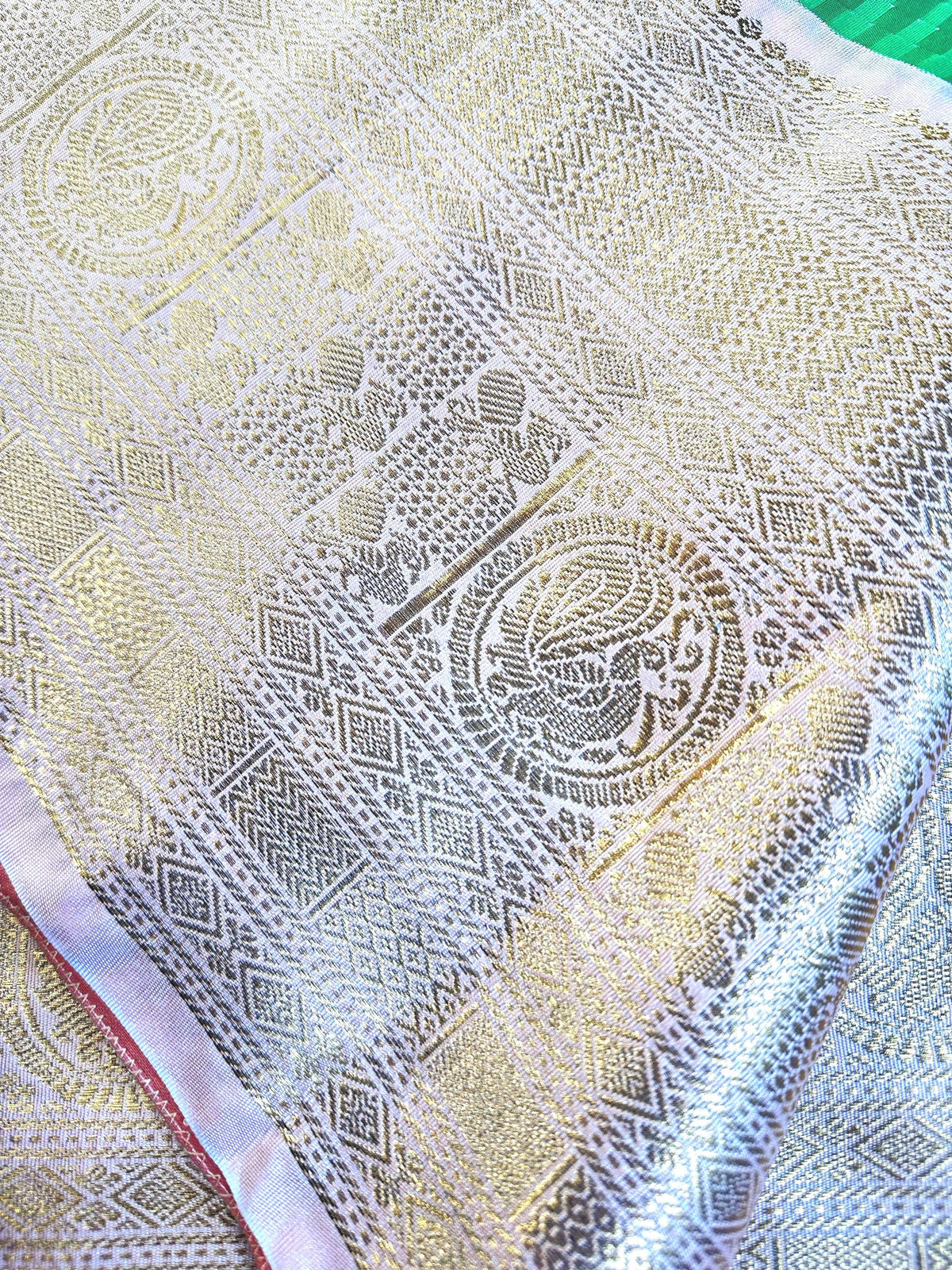 Gadwal Premium Semi Silk Saree with Maggam Work Sleeveless Blouse, Ready-to-wear, USA Shipping, Partywear, Wedding Wear Saree.