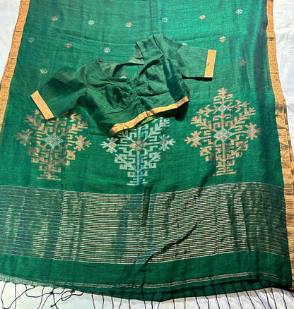 Linen by Linen Jamdani Saree with stitched blouse | Jamdani Handloom Saree | Ready to Wear with Blouse | Ships from USA