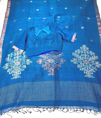 Linen by Linen Jamdani Saree with stitched blouse | Jamdani Handloom Saree | Ready to Wear with Blouse | Ships from USA