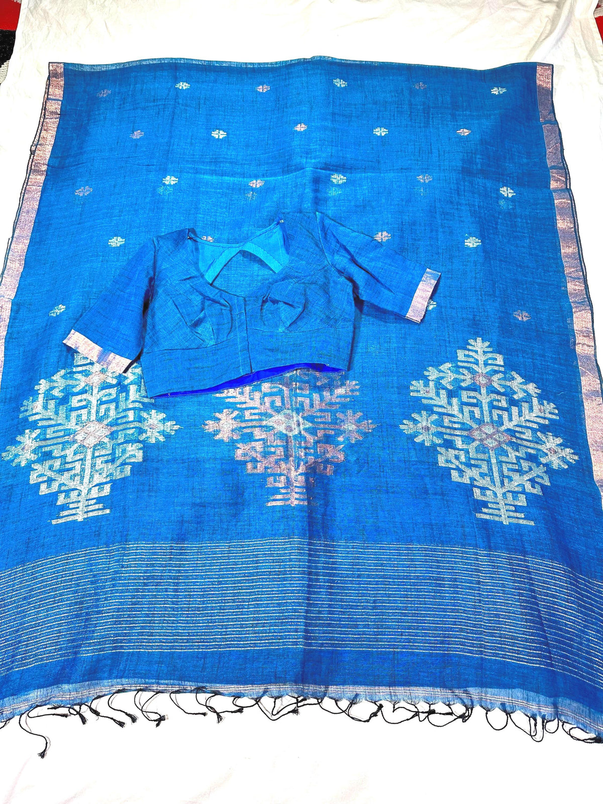 Linen by Linen Jamdani Saree with stitched blouse | Jamdani Handloom Saree | Ready to Wear with Blouse | Ships from USA