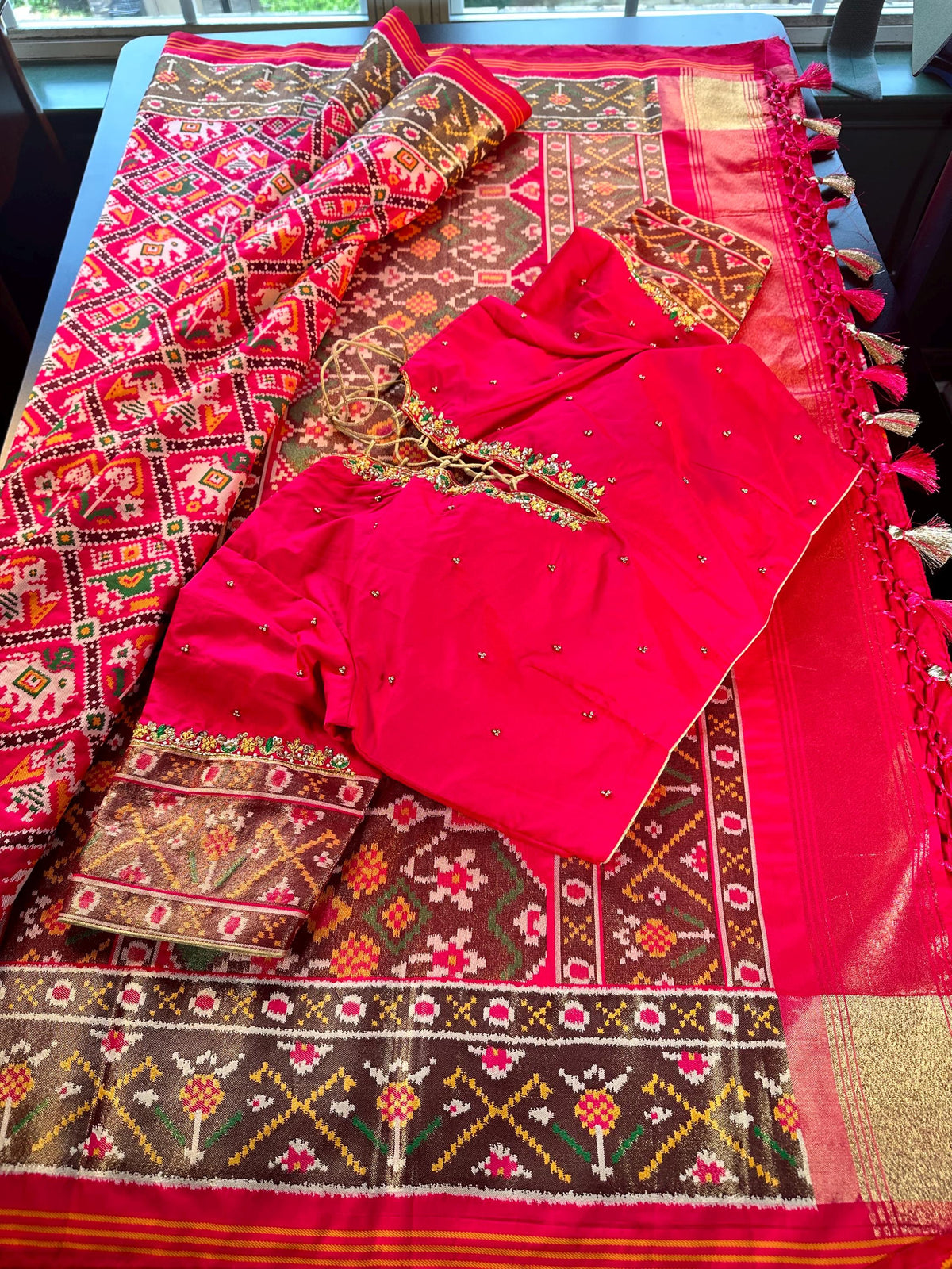 Handloom Patola Semi Saree Full weaving Handloom Saree | Maggam Work Blouse | Partywear Saree USA Ready to wear