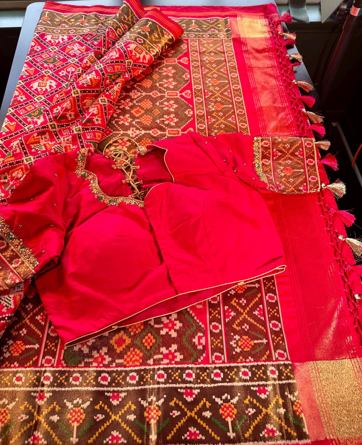 Handloom Patola Semi Saree Full weaving Handloom Saree | Maggam Work Blouse | Partywear Saree USA Ready to wear