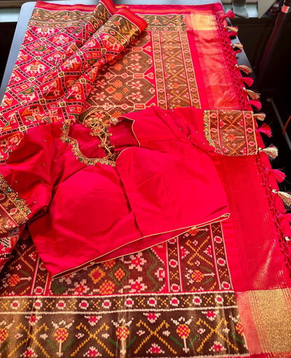 Handloom Patola Semi Saree Full weaving Handloom Saree | Maggam Work Blouse | Partywear Saree USA Ready to wear
