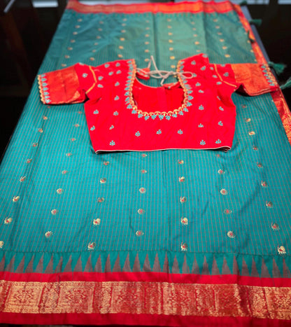 Premium Gadwal Silk Saree with Stitched Blouse, Ready-to-wear, USA Shipping, Partywear, Wedding Wear Saree.