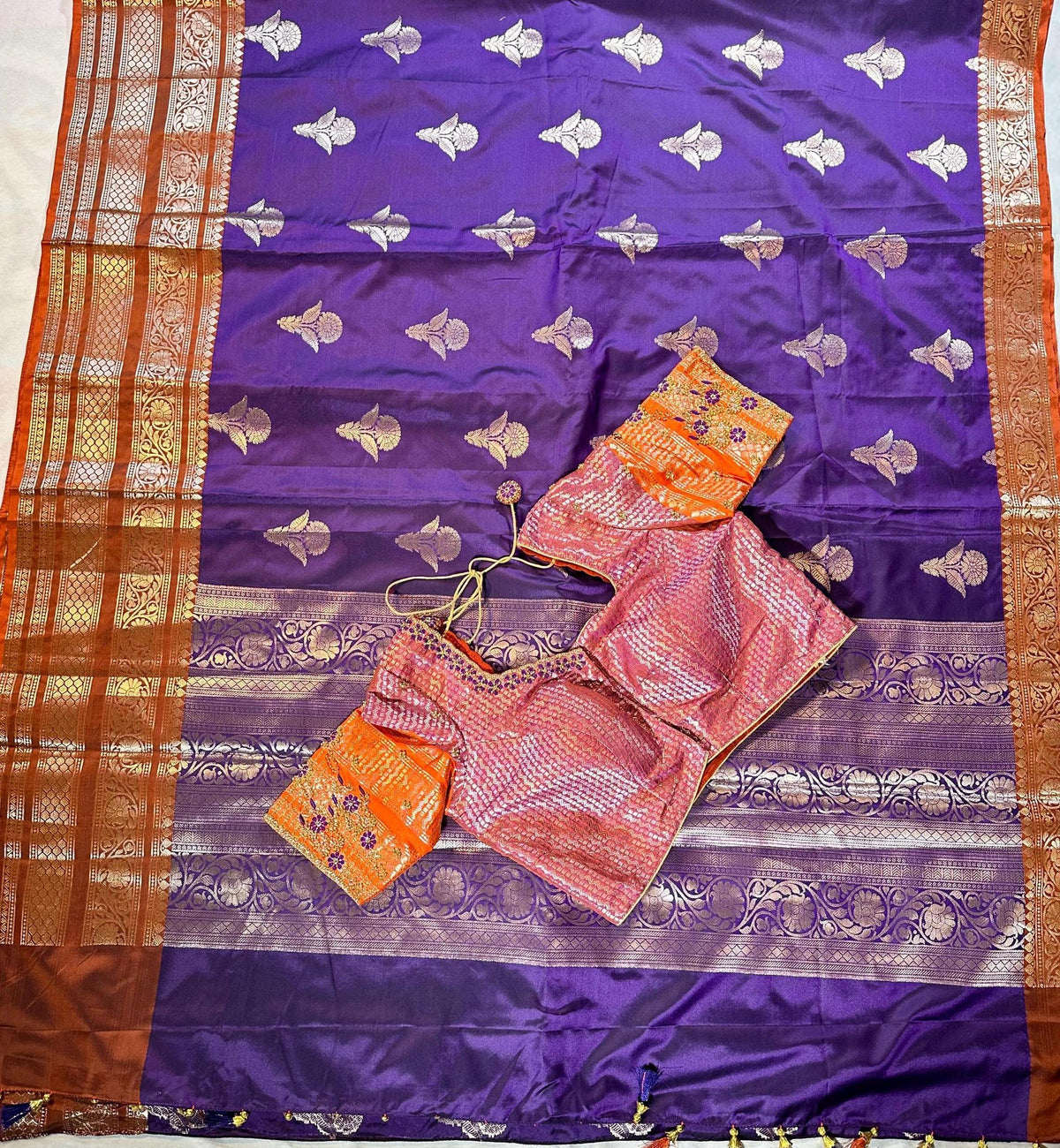 Ready to wear Gadwal Border Chiniya Pattu Saree with stitched Blouse | Party Wear  Wedding Semi  Silk Saree | Stitched Blouse