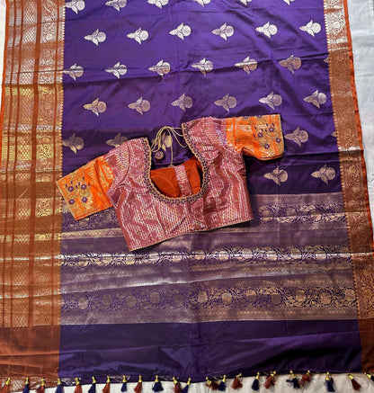 Ready to wear Gadwal Border Chiniya Pattu Saree with stitched Blouse | Party Wear  Wedding Semi  Silk Saree | Stitched Blouse