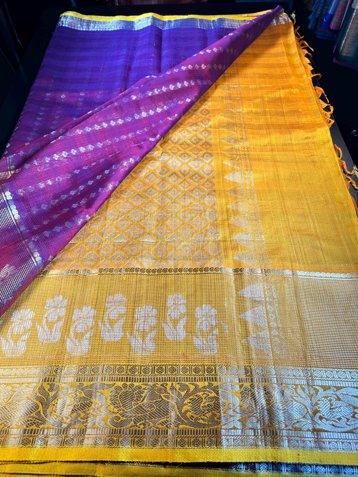 Handloom Traditional Kuppadam Pattu Silk Saree with Blouse. Partywear, Wedding Wear Saree, Shipping from USA