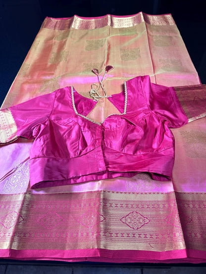 Handloom Kanjivaram Pure Silk Saree Kanchi Pattu Saree, Stitched Blouse, Partywear, Wedding Saree, Shipping from USA