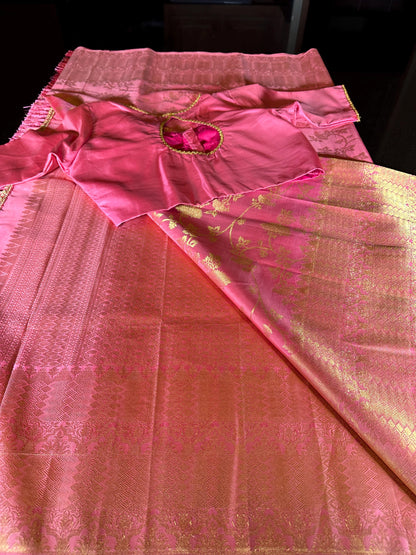 Handloom Kanjivaram Pure Silk Saree with Stitched Blouse, Partywear,  Wedding Wear Saree, Shipping from USA
