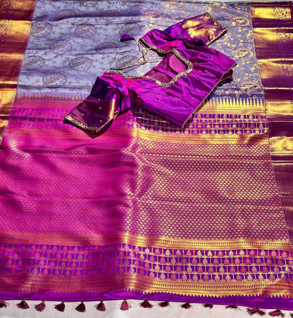 Kanjivaram Premium Silk Saree with stitched maggam work blouse. Partywear, Wedding Wear Saree, Shipping from USA