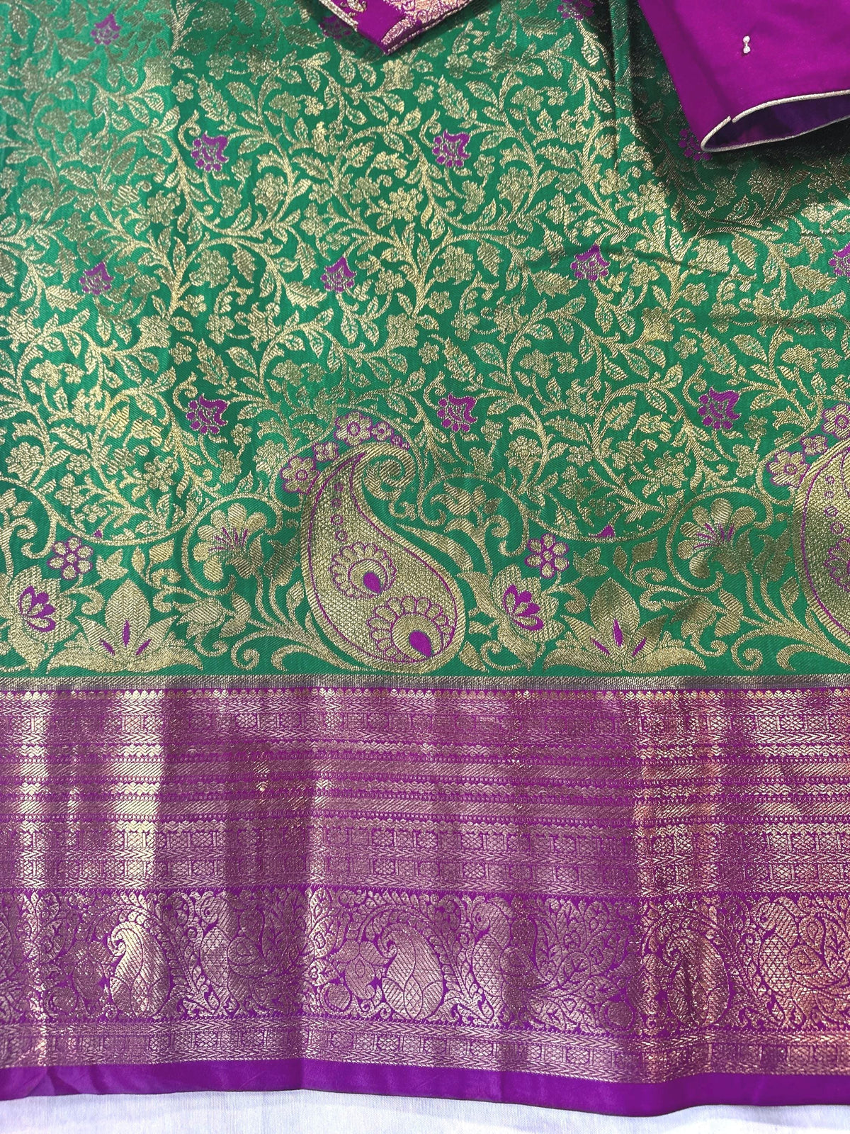 Kanjivaram Premium Silk Saree with Maggam Work Blouse, Ready-to-wear, Shipping from USA