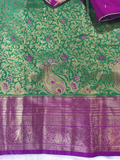 Kanjivaram Premium Silk Saree with Maggam Work Blouse, Ready-to-wear, Shipping from USA