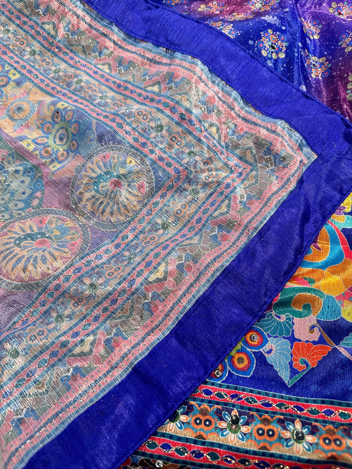 Mirror & Aari Katdana Work Chinon Silk Saree with Stitched Blouse | Wedding Party Festival Saree | Ships from USA
